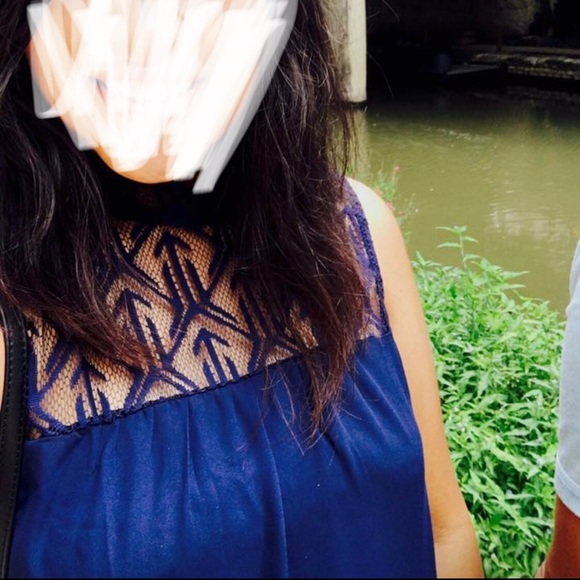 Navy Lace Neck Top - Picture 4 of 6